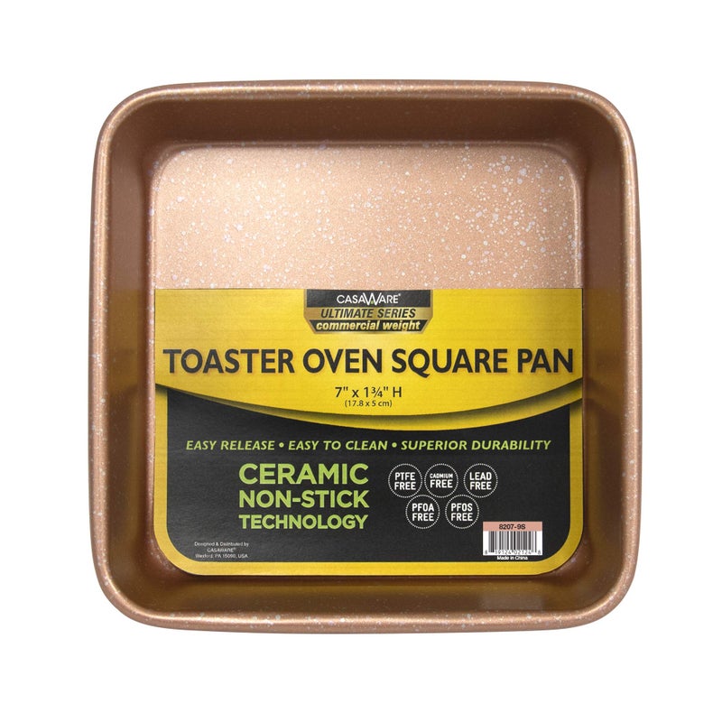 casaWare 7-Inch Toaster Oven Ultimate Series Commercial Weight Ceramic Non-Stick Coating Square Pan (Rose Gold Granite) - Image 1